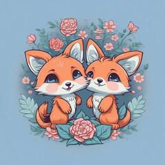 two pairs of cute little foxes for t-shirt