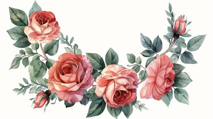 Floral Patterns: A vector illustration of a floral wreath, with roses and leaves intertwined to form a circular design