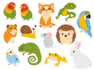 Vector illustration set of cute pets animals for digital stamp,greeting card,sticker,icon,design