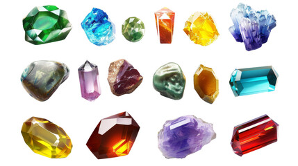 Assorted Colorful Crystals on White Background - obrazy, fototapety, plakaty