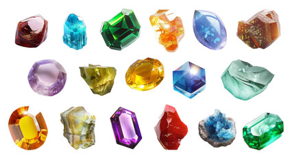 Assorted Colored Crystals on White Background