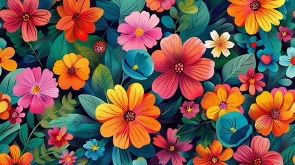 Fototapeta premium Pattern Backgrounds: A vector illustration of a colorful floral pattern