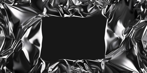 Shiny metal foil with black bordered edges. Modern artistic backdrop.