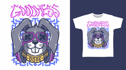 Cool Rabbit Illustration Tshirt Cartoon Designs.