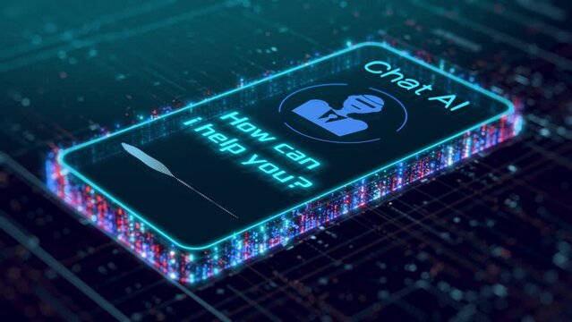 Smartphone with a futuristic AI chat interface, advanced AI technology, prompt for user interaction, conceptual animation (3d render)