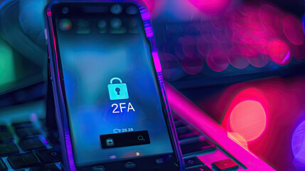 2FA secure account login connection or cybersecurity service concept of mobile and computer secure connection as trusted device closeup and two step factor authentication code verified credentials - obrazy, fototapety, plakaty
