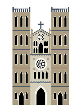 Hanoi Cathedral - modern flat design style single isolated image. Neat detailed illustration of Church of Saint Joseph. It is located west of Hoan Kiem Lake, on the square, in the old quarter
