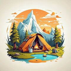 Camping illustration camping near lakeside illustration camping illustration for T shirt