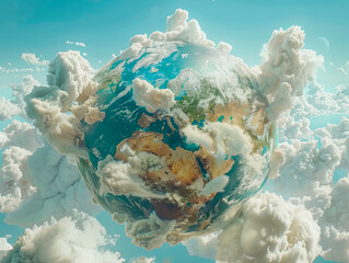 Hyper-realistic 3D Globe Desaturated yet Vivid View of Earth from Space - obrazy, fototapety, plakaty