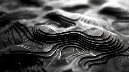 Monochrome Cartographic Patterns Intricate Map Lines and Designs on a Dark Background - obrazy, fototapety, plakaty