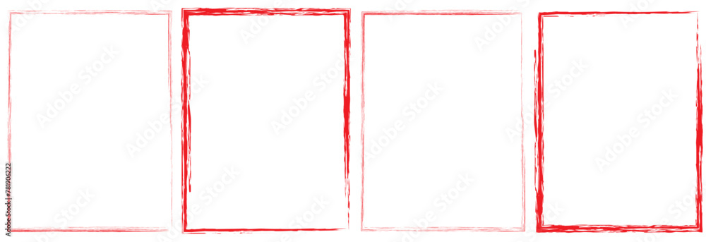 Leinwandbilder grunge square and rectangle frames. ink empty red boxes set. rectangle borders collections. rubber s