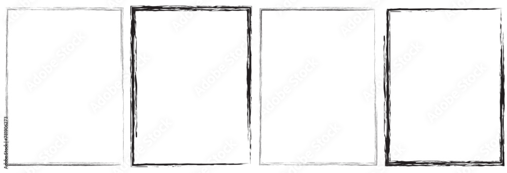 Poster grunge square and rectangle frames. ink empty black boxes set. rectangle borders collections. rubber