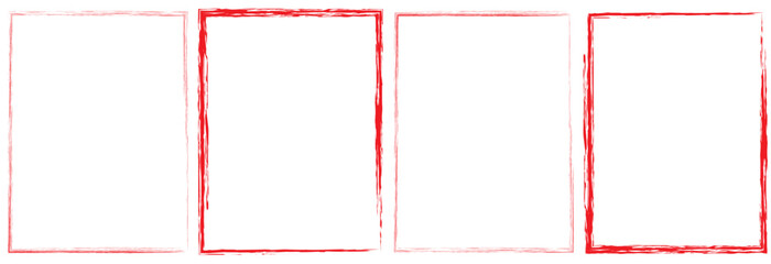 Grunge square and rectangle frames. Ink empty red boxes set. Rectangle borders collections. Rubber square stamp imprint.  isolated on white background. Vector illustration. EPS 10.