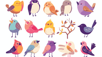 Obraz premium Purple line color bird icons vector illustration wh
