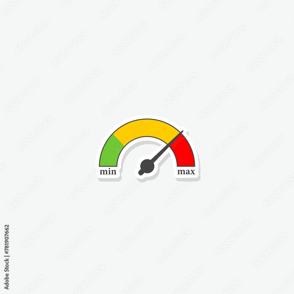 Poster color tachometer with a pointer icon sticker isolated on gray background