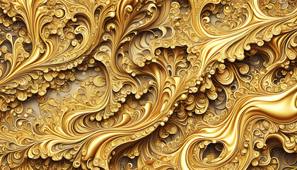 abstrakter Hintergrund einer Marmorierung aus natürlich flüssigen mehrfarbigen Wellen und fantasievollen Mustern in lebendig dynamischen Farbverlauf traumhaft kreativ bunter Textur in gelb Gold - obrazy, fototapety, plakaty