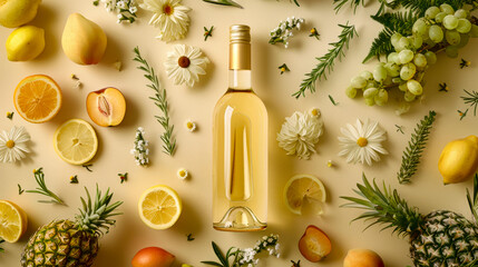 Aesthetic Wine Composition: Capturing the Delicate Notes of Apricot, Pineapple, and Lemon from Above