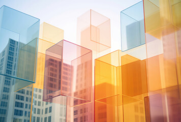 Abstract Colorful Cubes with Urban Backdrop
