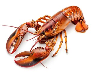 Isolated Animal: Cooked Lobster on White Background with Claw and Clipping Path for Cooking and Crustacean with Perfect Boiled Colours