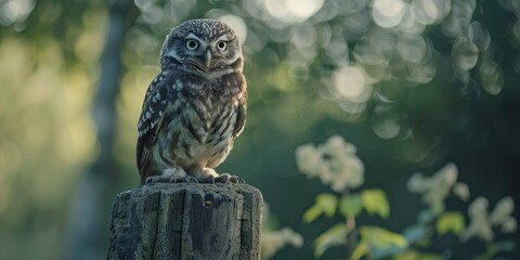 Little Owl Wildlife Photography: Cute Bird of Prey on Old Post in British Nature