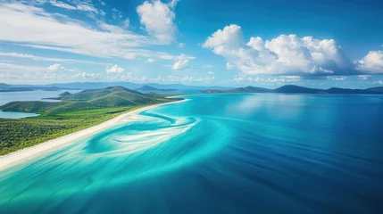 Foto op Canvas Most Popular Aerial View of Whitehaven Beach in Whitsundays Island Chain, Queensland. Experience the Dramatic Turquoise Coastline and Pure White Silica Sand © Web