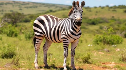 Fototapeta premium a zebra standing in a grassy field