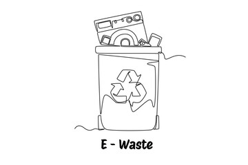 Continuous one line drawing recycle bin and waste concept. Doodle vector illustration.