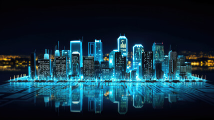 Innovative Digital Cityscape with Futuristic Glow - obrazy, fototapety, plakaty