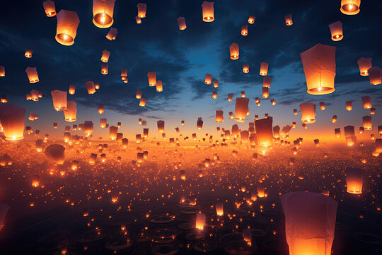 Enchanting Sky Lantern Festival Glowing at Twilight