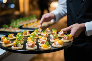 Obraz na płótnie Canvas Elegant Catering Service Offering Gourmet Appetizers at Event