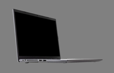 black mock up on laptop screen isolated on grey background side view - 781911009