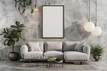 Mockup frame in living room interior background. 3d render.