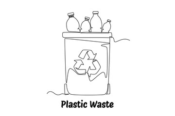 Continuous one line drawing recycle bin and waste concept. Doodle vector illustration.
