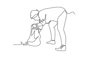 Continuous one line drawing recycle bin and waste concept. Doodle vector illustration.