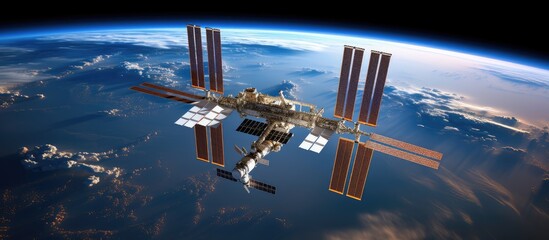 International Space Station Orbiting Above Earth - obrazy, fototapety, plakaty