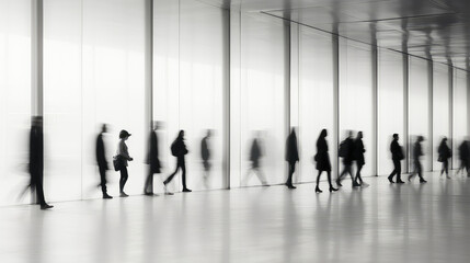 Blurred Motion of Business People Walking in Hallway