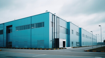 Fototapeta na wymiar Contemporary Blue Warehouse Building Facade