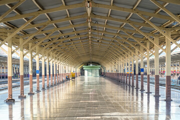 Empty train station without passengers and train