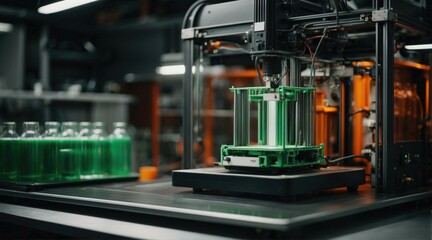A machine that is making a green plastic object. AI.