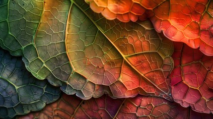 autumn leaves transition with a spectrum of colors from green to deep red