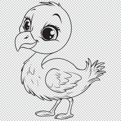Black flamingo line art for kids coloring book, vector illustration on transparent background