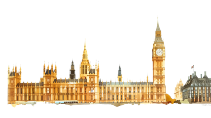 Big Ben, the giant clock tower of London's Houses of Parliament, is a famous UK landmark on the River Thames