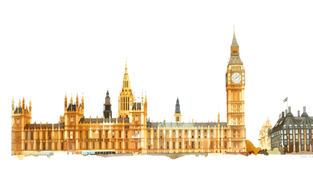 Big Ben, the giant clock tower of London's Houses of Parliament, is a famous UK landmark on the River Thames