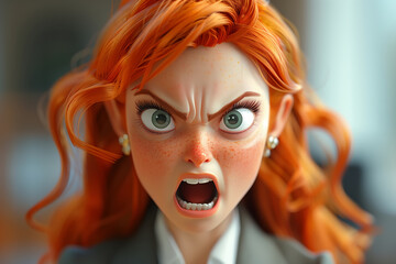 Close-up of doll business woman angry boss screaming or angry in office