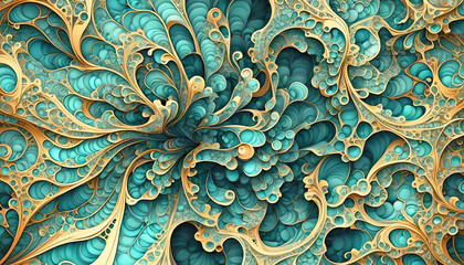 abstrakter Hintergrund einer Marmorierung aus natürlich flüssigen mehrfarbigen Wellen und fantasievollen Mustern in lebendig dynamischen Farbverlauf traumhaft kreativ bunter Textur in blau gelb türkis - obrazy, fototapety, plakaty