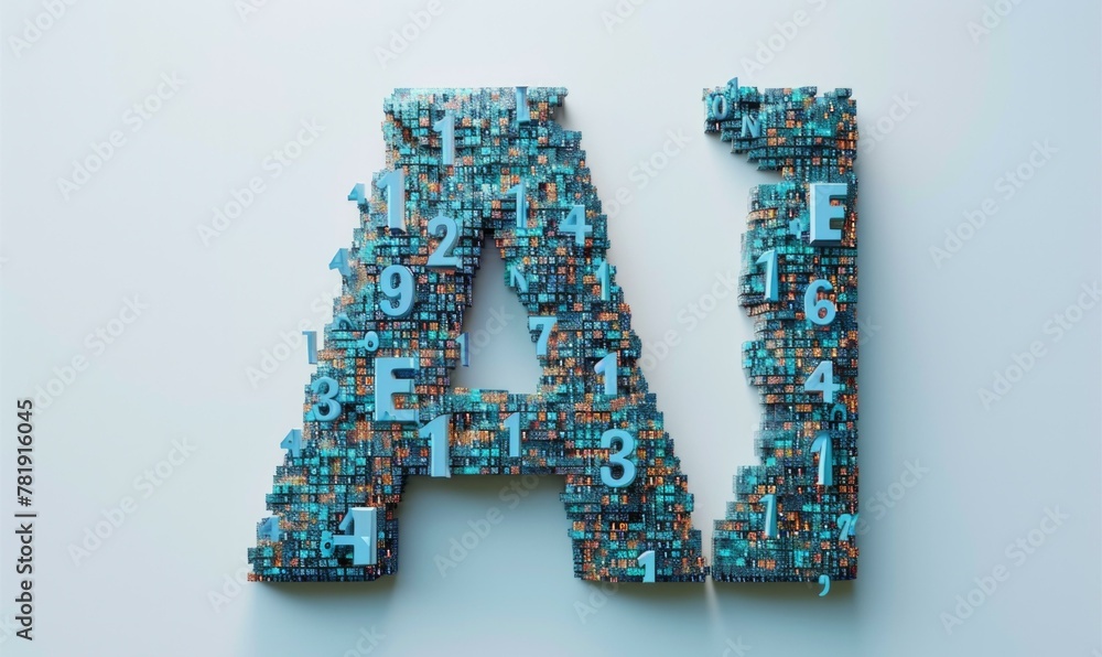 Poster a word made of small blocks that spell out ai. generative ai.