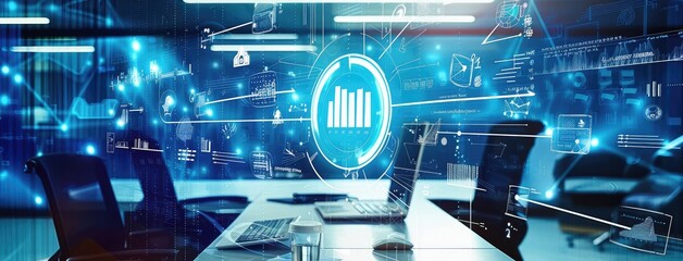 Futuristic Business Growth Analytics in Modern Office