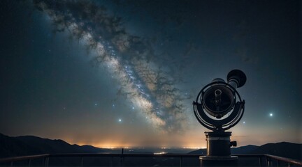 A telescope is pointed at the milky way in this photo. AI.