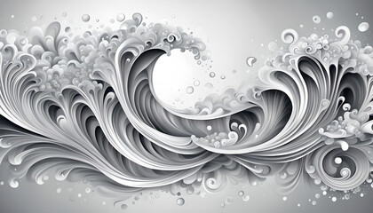 Fototapeta premium naturally dynamic moving waves of gray tones isolated with drops and splashes swirled full of liveliness and activity, template and backgrounds for bright design 