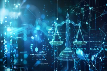 Scales of justice amidst digital network
